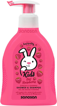 Sanosan Shower & Shampoo 2in1 Raspberry 400 ml for Kids Gentle Cleanser