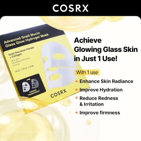 COSRX Advanced Snail Mucin Glass Glow Hydrogel Mask - Hydrating & Brightening - 10 Sheets