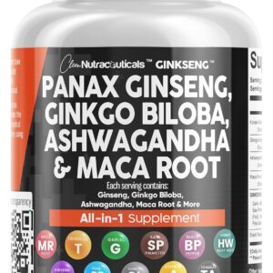 Clean Nutraceuticals, Panax Ginseng & Ginkgo Biloba & Ashwagandha & Maca Root, 60 Capsules