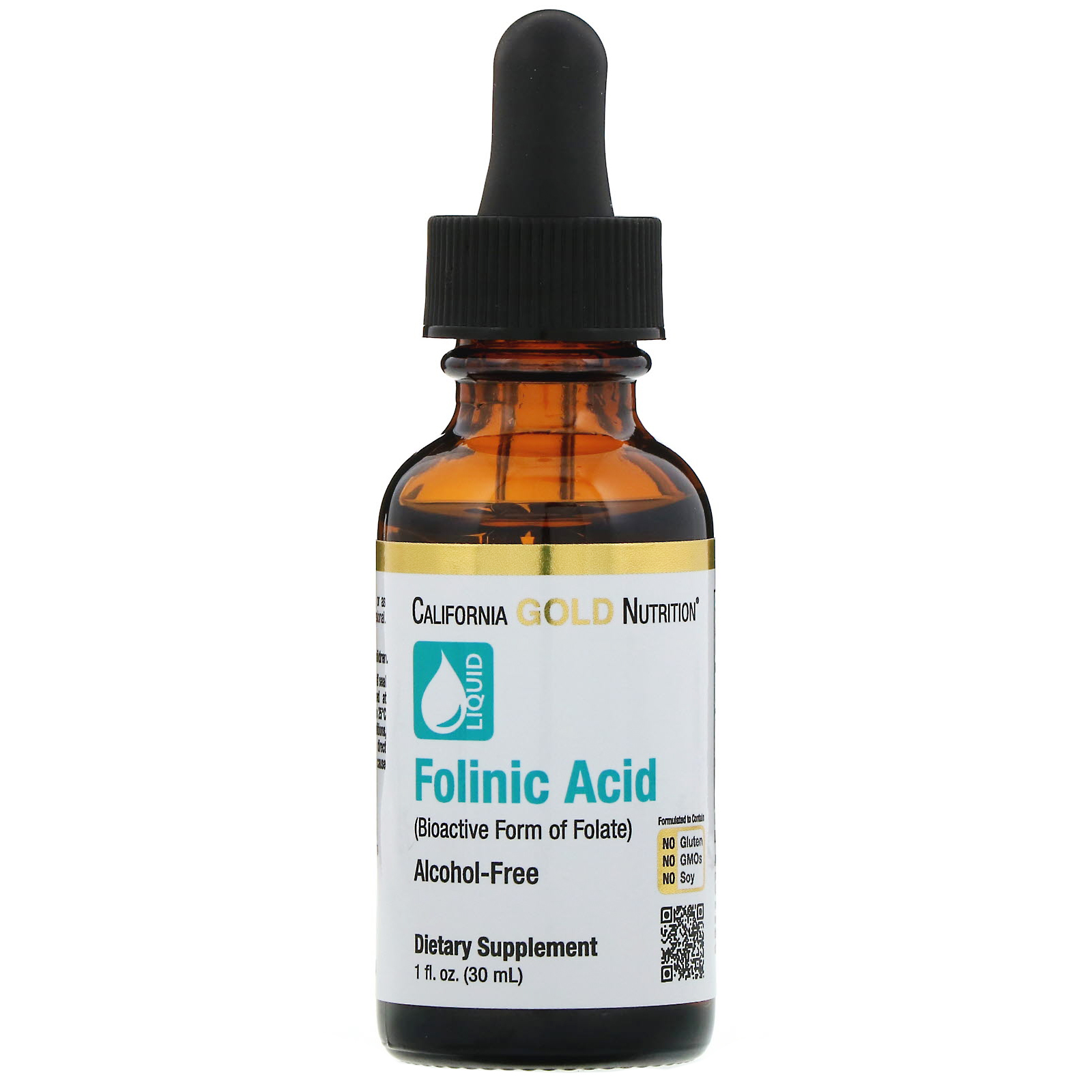 California Gold Nutrition Folinic Acid – Liquid Alcohol Free Drops | 30 ml