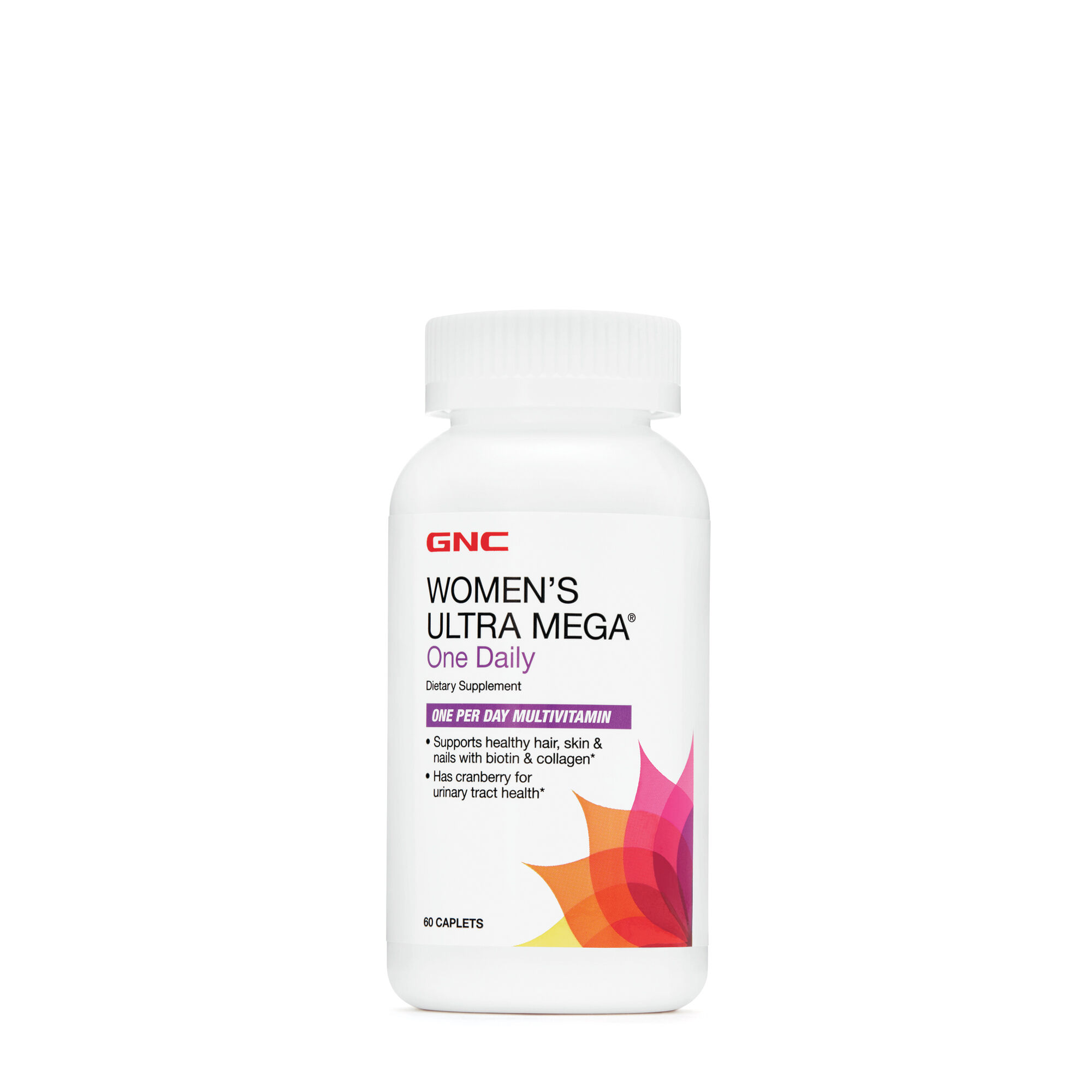 GNC Women’s Ultra Mega One Daily, 60 Caplets, Supports The Specific Health Needs of Women ألترا ميجا للنساء ، فيتامينات متعددة لتحسين الصحة العامة للنساء ، البيوتين والكولاجين لصحة الشعر والجلد والأظافر ، التوت البرى لصحة الجهاز البولى ، 60 كبسولة