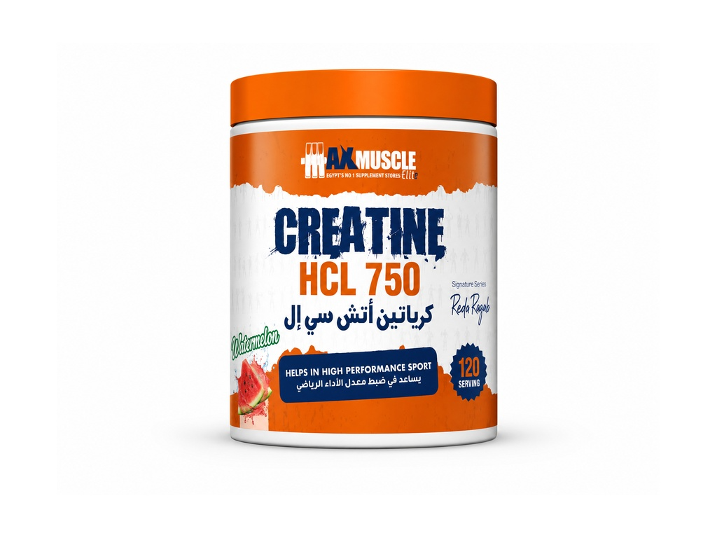 كرياتين هيدروكلوريد فائق الذوبان Creatine HCL 750 - الجرعة 120Serv - 270G - نكهة البطيخ - من ®MaxMuscle