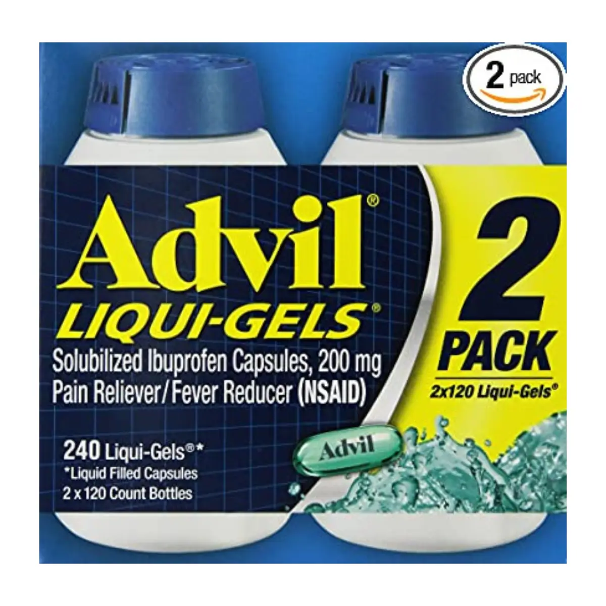 أدفيل ليكوي جيلز (Advil Liqui-Gels) – مسكن للألم وخافض للحرارة (200 ملغ) | عبوة مزدوجة (240 كبسولة سائلة)