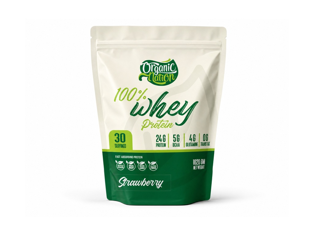 واي بروتين نقي سريع الامتصاص 100% Whey Protein - بثلاث أطعمة مختلفة - الجرعة 30Serv 1020g - من ®Organic Natione
