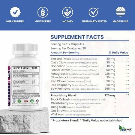 America Medic & Science MetrioMed 60 Capsules | Fertility Supplement for Women | Organic Pills with Black Cohosh, Chasteberry and Red Clover Herbs - الصورة 8