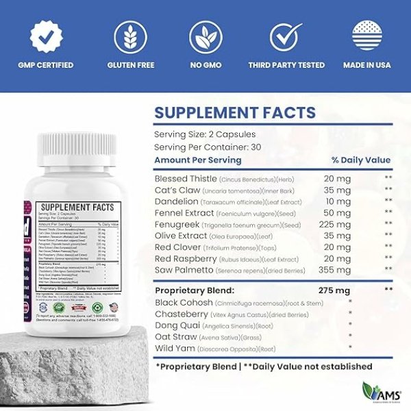 America Medic & Science MetrioMed 60 Capsules | Fertility Supplement for Women | Organic Pills with Black Cohosh, Chasteberry and Red Clover Herbs - الصورة 5