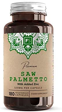 FS Saw Palmetto Capsules High Strength 320mg with Added Zinc 15mg | Saw Palmetto Extract (20:1) | 180 Vegan Capsules – 6 Month Supply | Gluten Free | Made in The UK in ISO Licensed Facilities بالميتو المنشار 320 مجم للكبسولة بنسبة إستخلاص 1: 20 مع الزنك 15 مجم ، 180 كبسولة بناتية ، تكفى لمدة 6 أشهر