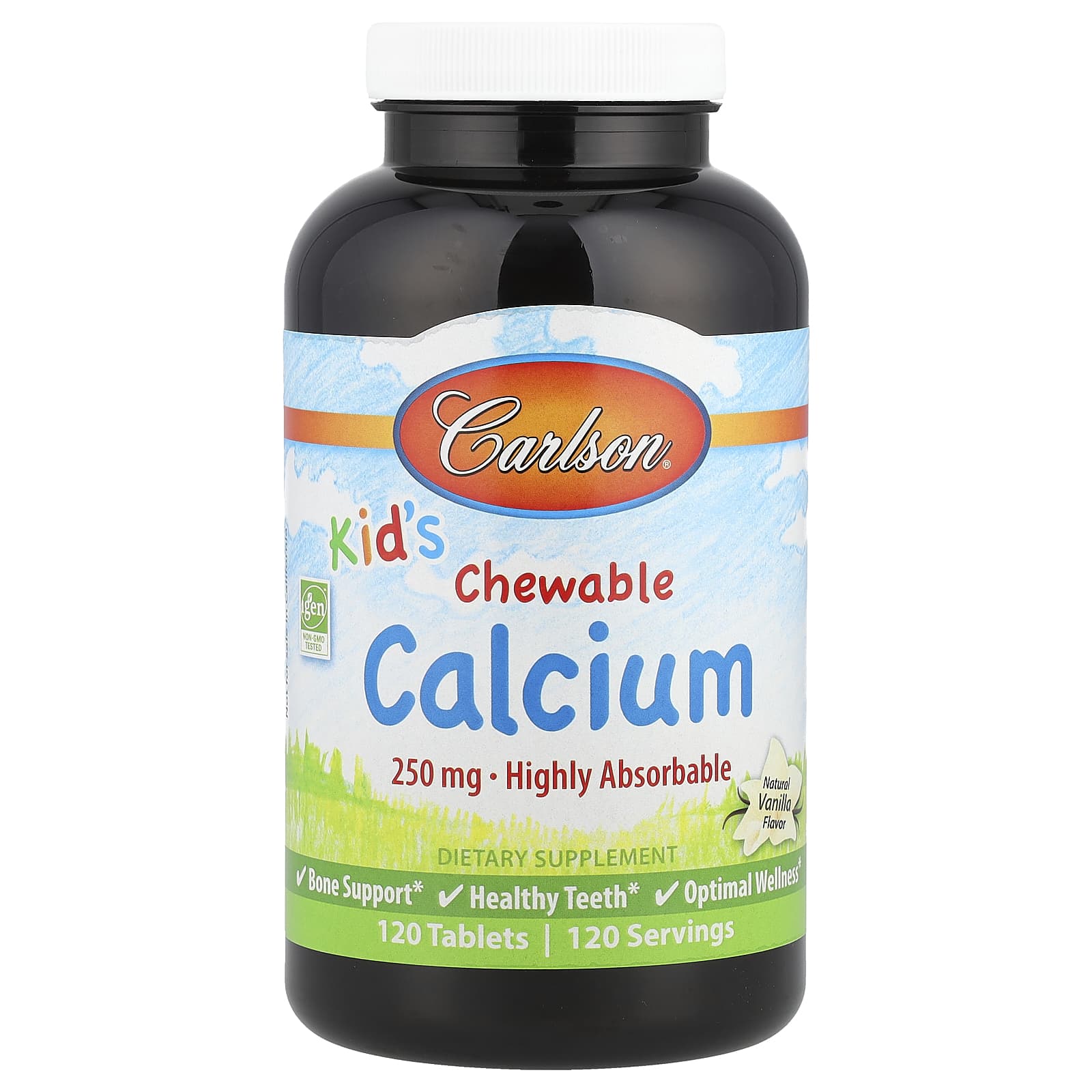 Carlson Kid’s Chewable Calcium Natural Vanilla 250 mg | Bone Health Support |120 Tablets