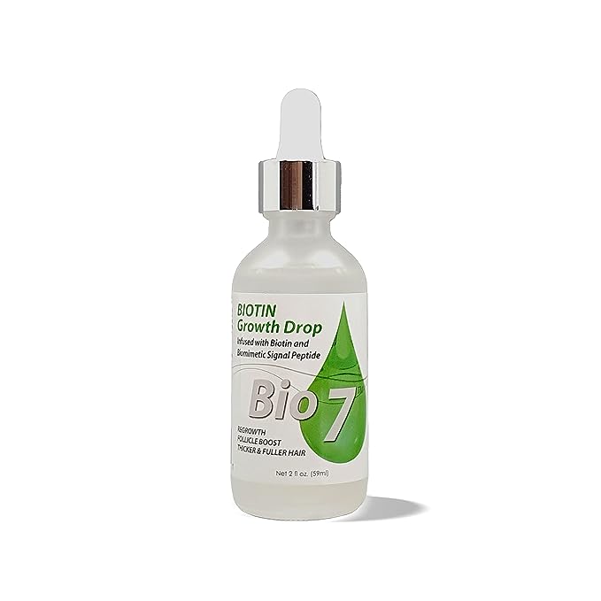 BIO7 BIOTIN GROWTH DROP INFUSED BIOMIMETIC SIGNAL PEPTIDE – 2 Fl Oz – Improve the Appearance of Hair Loss By Looking Visibly Longer, Thicker, Boost Follicle Growth – By Natures البيوتين السائل 60 مل لعلاج تساقط الشعر وتقويته وتقوية بصيلاته وجعله اكثر سمكا
