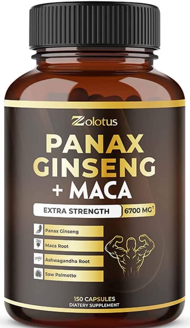 5 in 1 Panax Ginseng + Maca, 5 Months Supply, 6700 mg per Capsule with Ashwagandha, Tribulus Terrestris, Saw Palmetto, Boost Energy, Stamina, Powerful Strength, Endurance Supplement, Mood Support