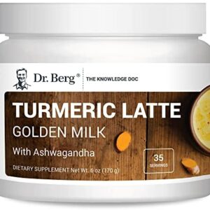 Dr. Berg’s Turmeric Latte (35 Servings) – Golden Milk with Ashwagandha Brain, Energy, Focus, and Stress Support – Golden Milk Powder Super Blend of Organic Spices and Herbs – Keto Friendly 6 oz.