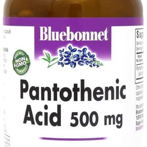 Bluebonnet Pantothenic Acid 500 mg Vegetable Capsules, 180 Count