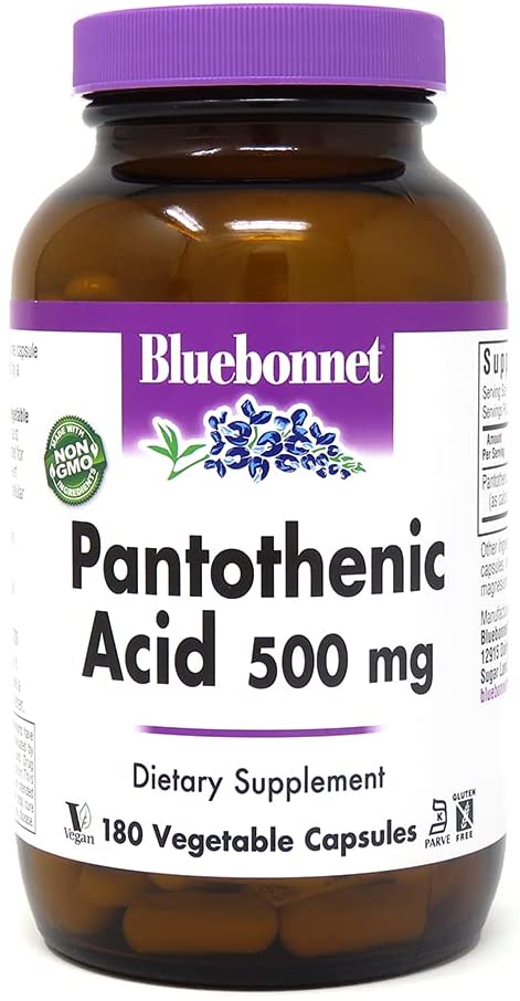 Bluebonnet Pantothenic Acid 500 mg Vegetable Capsules, 180 Count