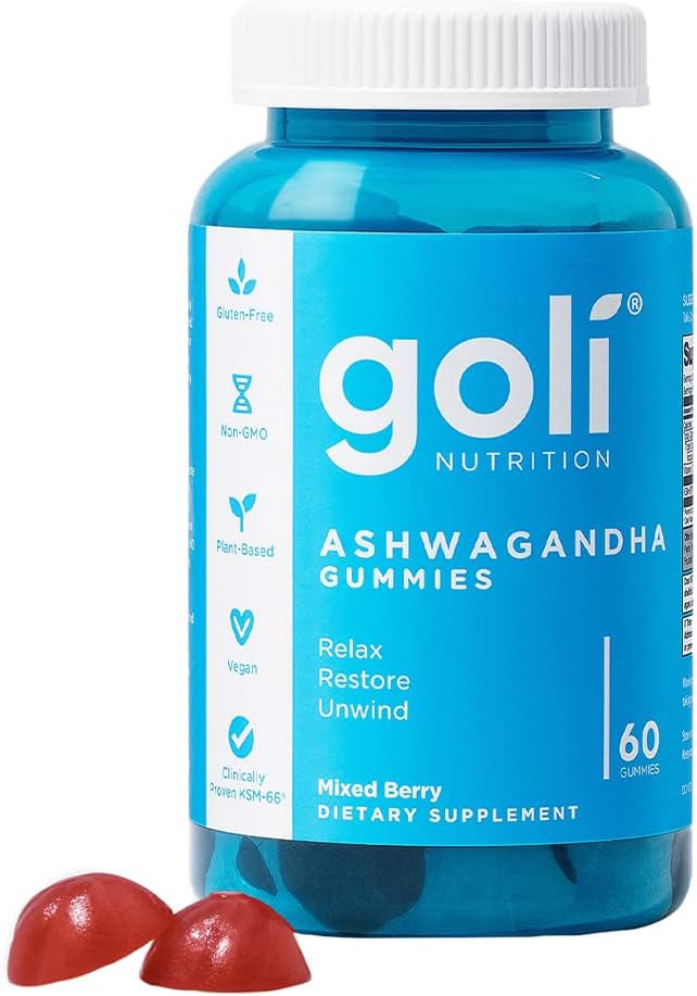 Goli Ashwagandha Gummies with Vitamin D for Stress Relief | 60 Ct