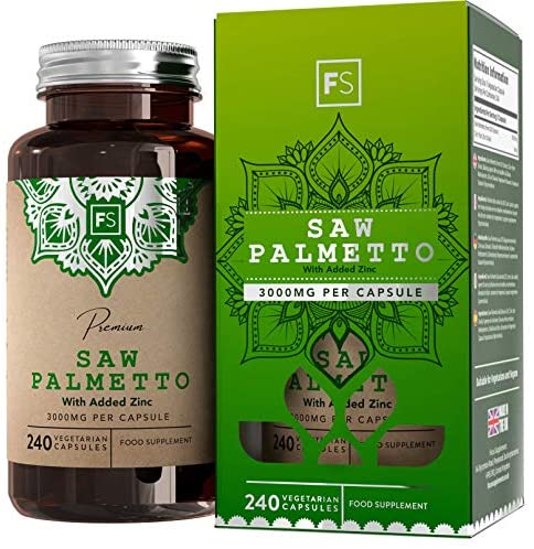 FS Saw Palmetto Capsules High Strength 3000mg with Added Zinc 15mg | Saw Palmetto Extract (20:1) | 240 Vegan Capsules – 8 Month Supply | Gluten Freeمستخلص بالميتو المنشار 3000 مجم للكبسولة بنسبة إستخلاص 1 : 20 مع الزنك ، 240 كبسولة نباتية تكفى 8 أشهر