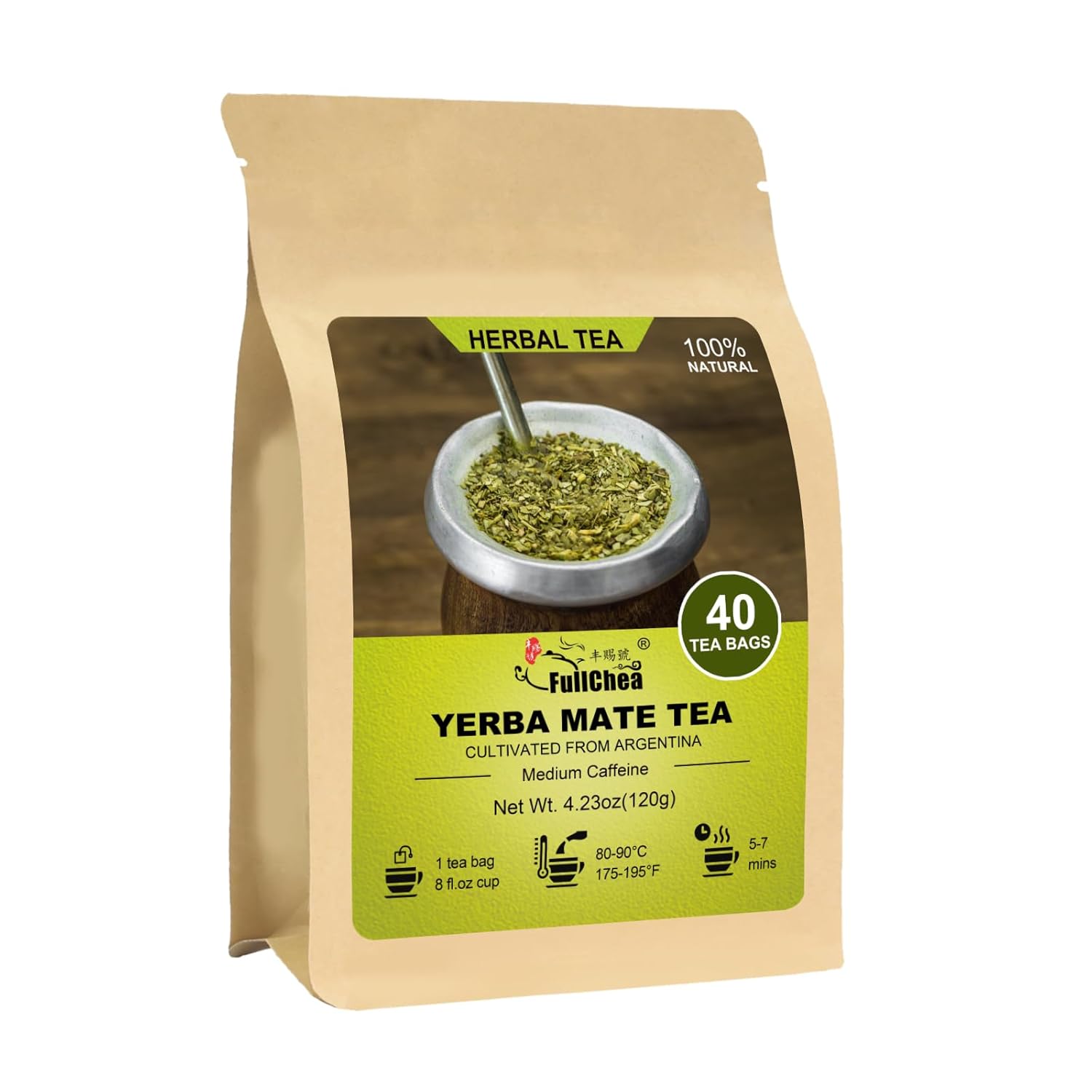 FullChea Unsmoked Yerba Mate Tea Bags from Argentina | 40 Count