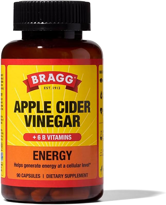 Bragg Apple Cider Vinegar Energy Capsules | ACV + B6 Metabolic Support | 90 Capsules