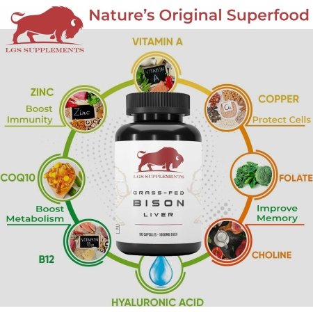 Grass Fed Bison Liver Capsules Supports Energy Production, Detoxification, Digestion, Immunity, Natural Iron Non-GMO, Freeze Dried Liver Health Supplement, 3000mg - الصورة 24