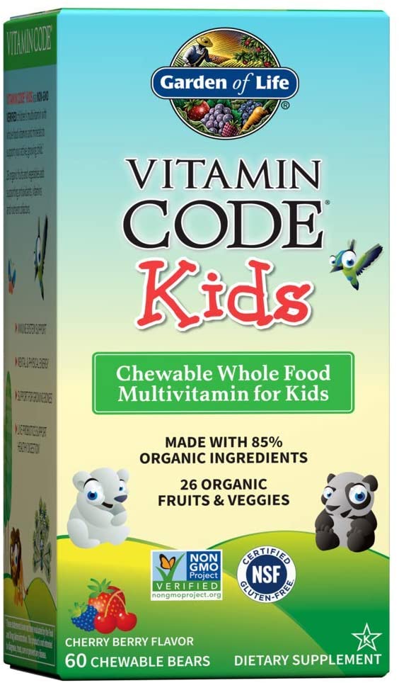Garden of Life Vegetarian Multivitamin Supplement For Kids, Vitamin Code Kids Chewable Raw Whole Food Vitamin With Probiotics, 60 Chewable Bears جاردين أوف لايف فيتامين كود طعام خام كامل قابل للمضغ مع البروبيوتيك للأطفال 60 دببه قابلة للمضغ