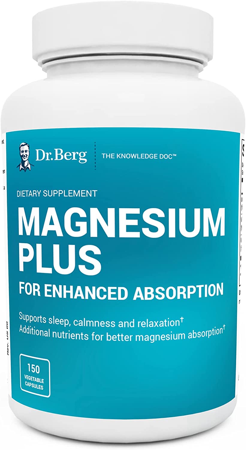 Dr. Berg’s Magnesium Plus Magnesium Glycinate Supplement for Stress, Calm, Relaxation & Sleep Support – Muscle, Cardiovascular Bone Health & Cramp Defense w/ Vitamin D & B6 -150 Vegetarian Capsules