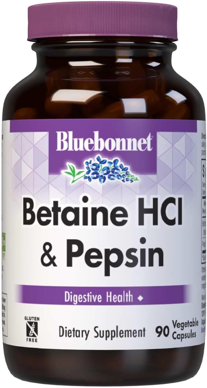 BlueBonnet Betaine HCI Plus Pepsin Vegetarian Capsules 600mg | Digestive Support | 90 Caps