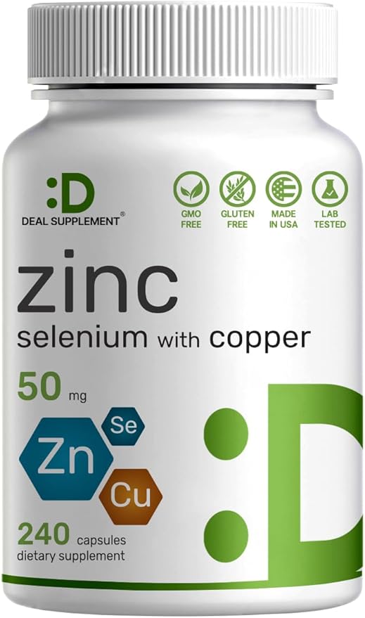 Deal Supplement Zinc 50mg with Selenium + Copper | 3-in-1 Immune Support | 240 Capsules