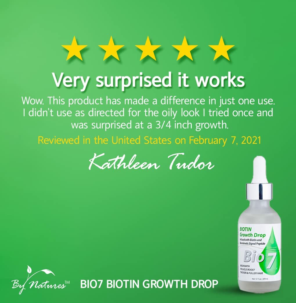 BIO7 BIOTIN GROWTH DROP INFUSED BIOMIMETIC SIGNAL PEPTIDE – 2 Fl Oz – Improve the Appearance of Hair Loss By Looking Visibly Longer, Thicker, Boost Follicle Growth – By Natures البيوتين السائل 60 مل لعلاج تساقط الشعر وتقويته وتقوية بصيلاته وجعله اكثر سمكا - الصورة 2