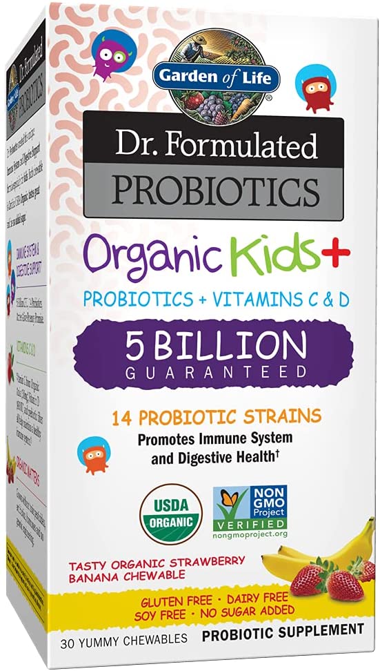 Garden of Life Dr. Formulated Probiotics Organic Kids+ plus Vitamin C & D ,Immune & Digestive Health , 30 Chewsبروبيوتيك عضوى للأطفال مع فيتامين ج وفيتامين د لصحة الجهاز الهضمى والجهاز المناعى ، 30 قطعة قابلة للمضغ