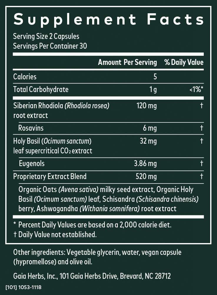 Gaia Herbs Adrenal Health Daily Support, Stress Relief and Adrenal Fatigue Supplement داعم صحة الغدة الكظرية ومخفف التوتر 60 كبسولة سائلة نباتية - الصورة 2