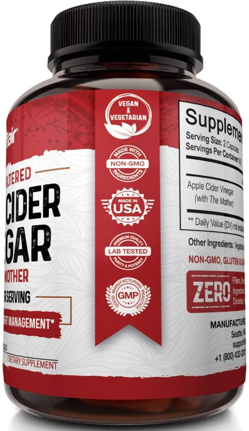 Apple Cider Vinegar Capsules with The Mother – 120 Vegan ACV Pills – Best Supplement for Healthy Weight Loss, Diet, Keto, Digestion, Detox, Immune – Powerful Cleanser & Appetite Suppressant Non-GMO - الصورة 6