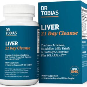 Dr Tobias Liver 21 Day Cleanse – Solarplast, Milk Thistle (Silymarin), Artichoke, Dandelion & Proteolytic Enzymes Supplement تطهير الكبد لمدة 21 يوم ، يحتوى على الخرشوف والهندباء وحليب الشوك وانزيمات + سولاربلاست