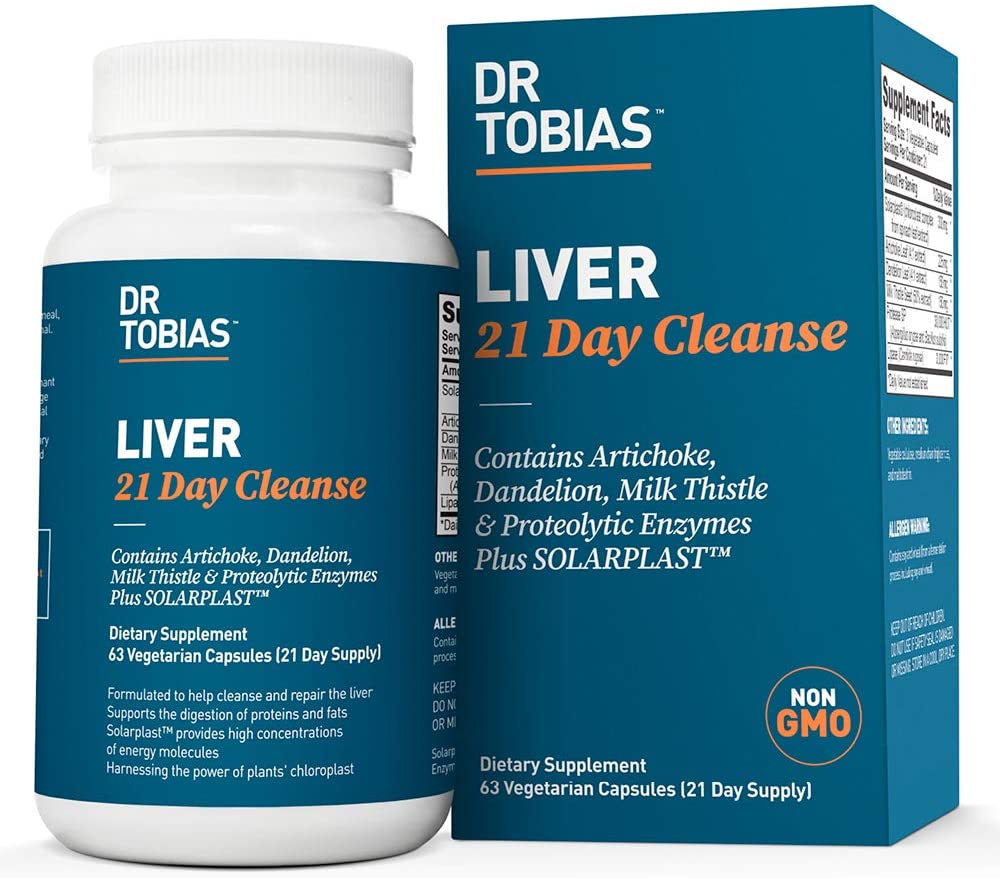 Dr Tobias Liver 21 Day Cleanse – Solarplast, Milk Thistle (Silymarin), Artichoke, Dandelion & Proteolytic Enzymes Supplement تطهير الكبد لمدة 21 يوم ، يحتوى على الخرشوف والهندباء وحليب الشوك وانزيمات + سولاربلاست