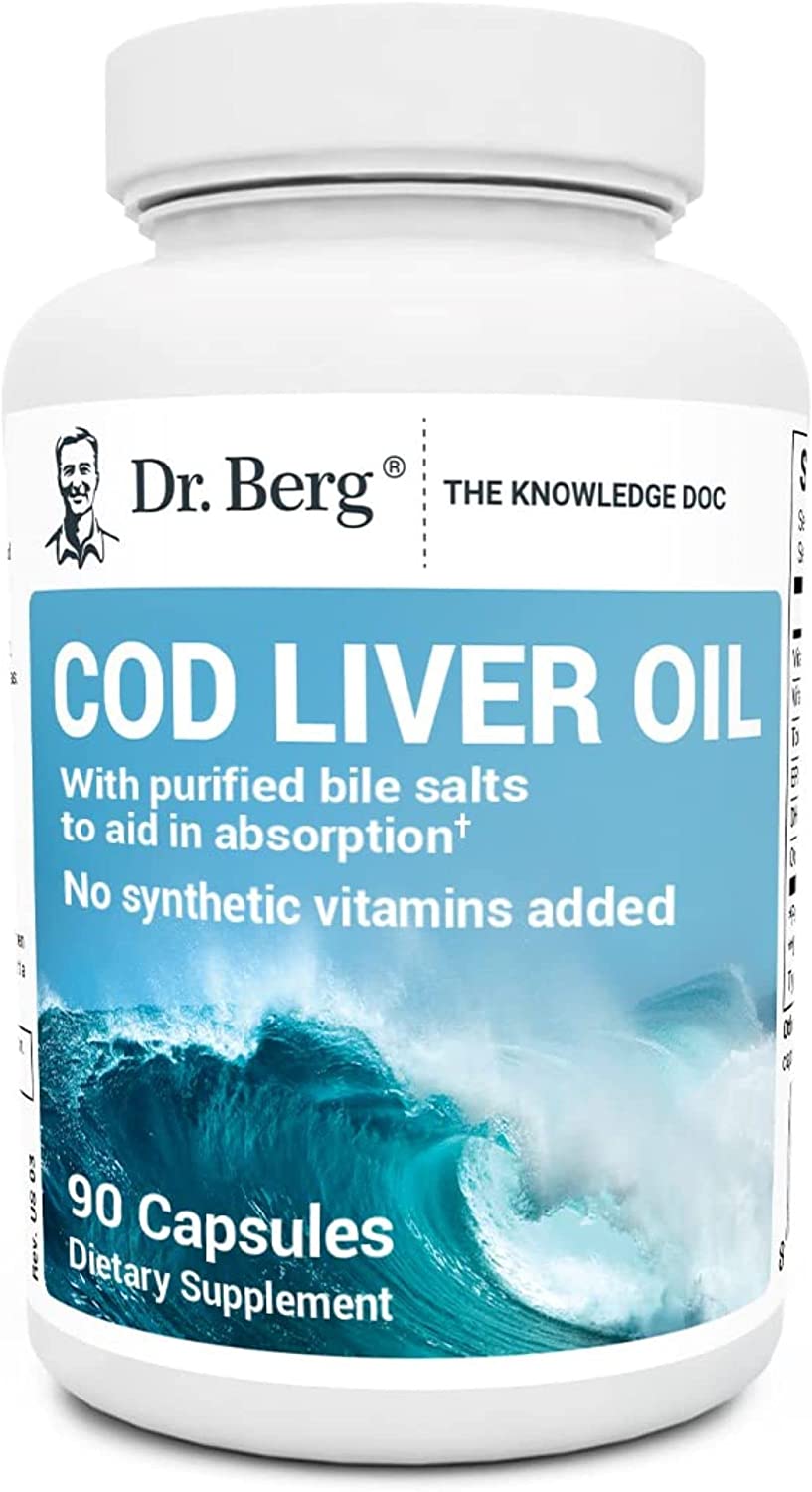 Dr Berg’s Cod Liver Oil 90 Capsules زيت كبد الحوت الغنى بأوميجا 3 وفيتامين أ وفيتامين د ، 90 كبسولة