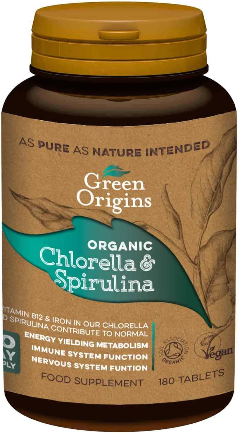Green Origins ,Organic Chlorella & Spirulina |180 Tablets