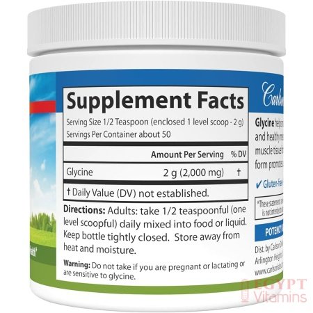 Carlson – Glycine Powder, 2000 mg Glycine, Amino Acid Powder, Energy Production, Muscle Development Powder, Glycine Supplement Powder, 3.53 oz (100 g)كارلسون جليسين بودر لانتاج الطاقة وبناء العضلات والانسجة ،100 جرام - الصورة 15