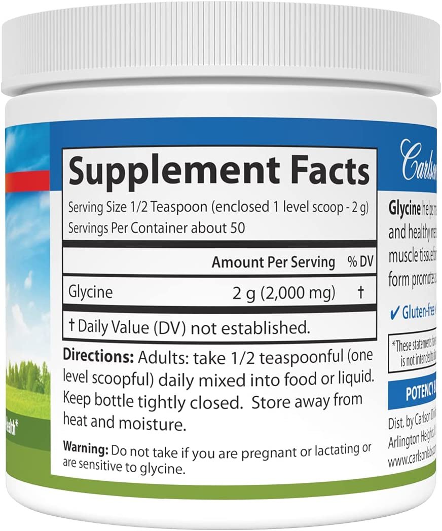 Carlson – Glycine Powder, 2000 mg Glycine, Amino Acid Powder, Energy Production, Muscle Development Powder, Glycine Supplement Powder, 3.53 oz (100 g)كارلسون جليسين بودر لانتاج الطاقة وبناء العضلات والانسجة ،100 جرام - الصورة 3