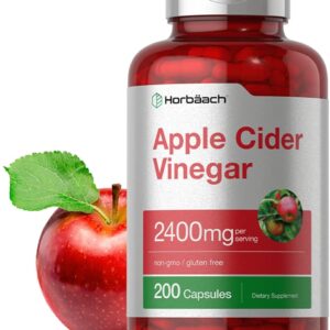 Apple Cider Vinegar Capsules | 2400mg | 200 Pills | Non-GMO, Gluten Free Supplement | by Horbaach كبسولات خل التفاح | 2400 ملغ | 200 قرص | غير معدلة وراثيًا، مكمل غذائي خالٍ من الغلوتين | من هورباتش