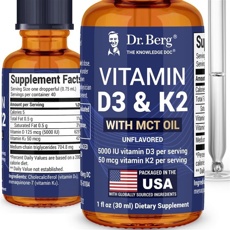Dr. Berg Maximum Strength Vitamin D3 K2 Liquid Drops | Supports Bone Mineralization | 30 ml
