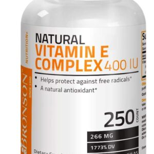 Bronson Natural Vitamin E Complex Supplement 400 I.U. (80% D-Alpha Tocopherol), Natural Antioxidant, 250 Softgels برونسون فيتامين ه‍ المركب الطبيعى 400 وحدة دولية ، مضاد للأكسدة ، 250 سوفت جيل