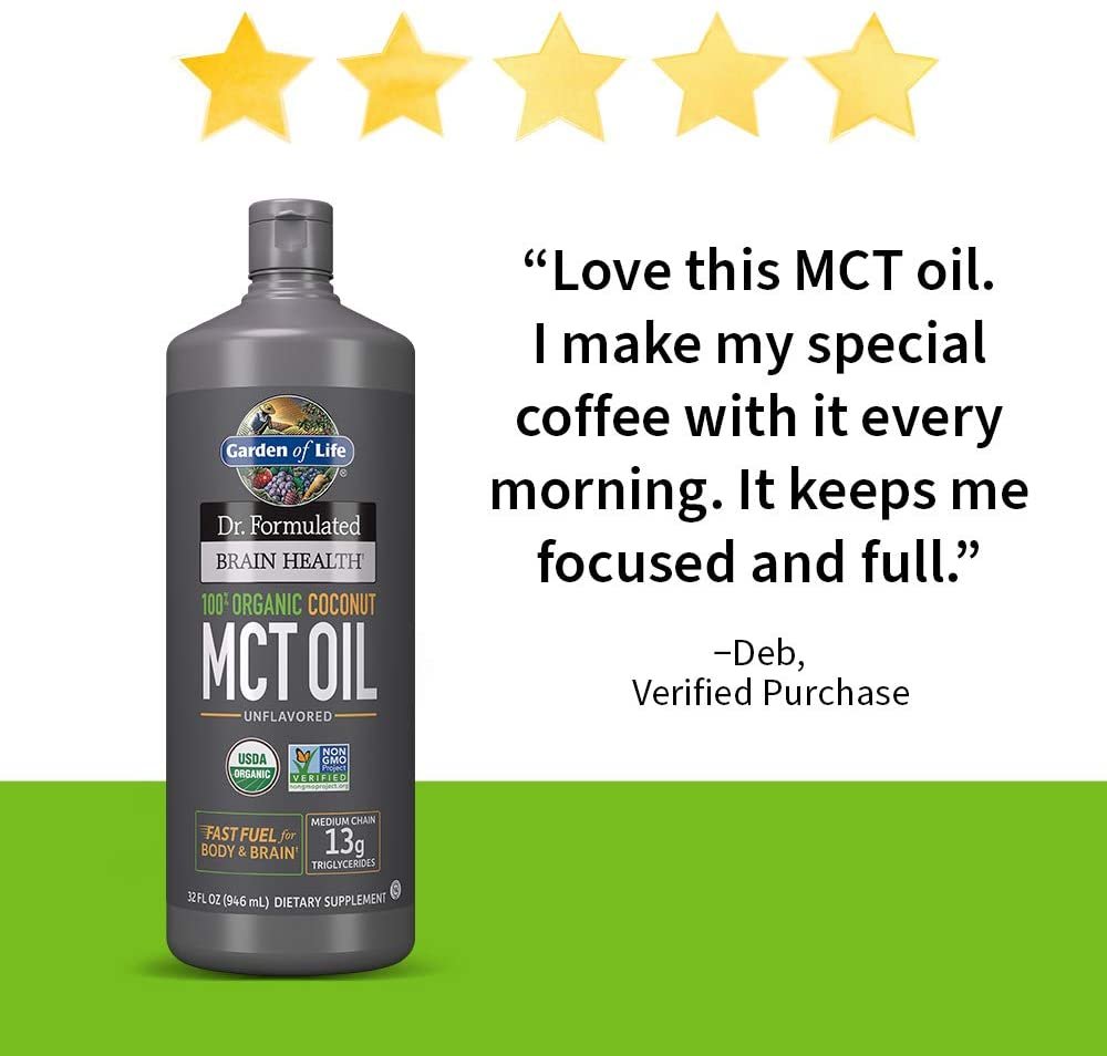 Garden of Life Dr. Formulated Brain Health 100% Organic Coconut MCT Oil 32 fl oz Unflavored, 13g MCTs, Keto & Paleo Diet Friendly Body & Brain Fuel, Certified Non-GMO Vegan & Gluten Free, Hexane-Free جاردين اوف لايف ، زيت م س ت من جوز الهند العضوى 100%، لصحة المخ ووقود سريع للجسم والمخ ، 946 مل - الصورة 3