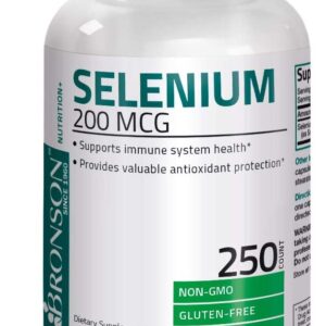 BRONSON Selenium 200 Mcg , 250 Capsulesكيلاتيد السيلينيوم 200 ميكروجرام ، لصحة الجهاز المناعى والبروستاتا ولصحة القلب والغدة الدرقية ، 250 كبسولة