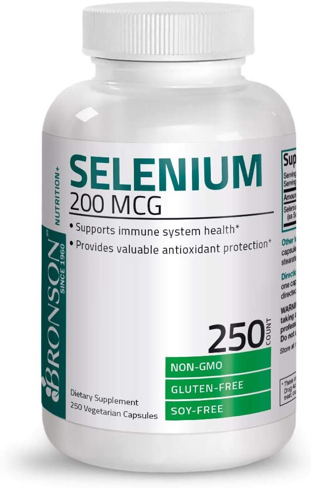 BRONSON Selenium 200 Mcg , 250 Capsulesكيلاتيد السيلينيوم 200 ميكروجرام ، لصحة الجهاز المناعى والبروستاتا ولصحة القلب والغدة الدرقية ، 250 كبسولة