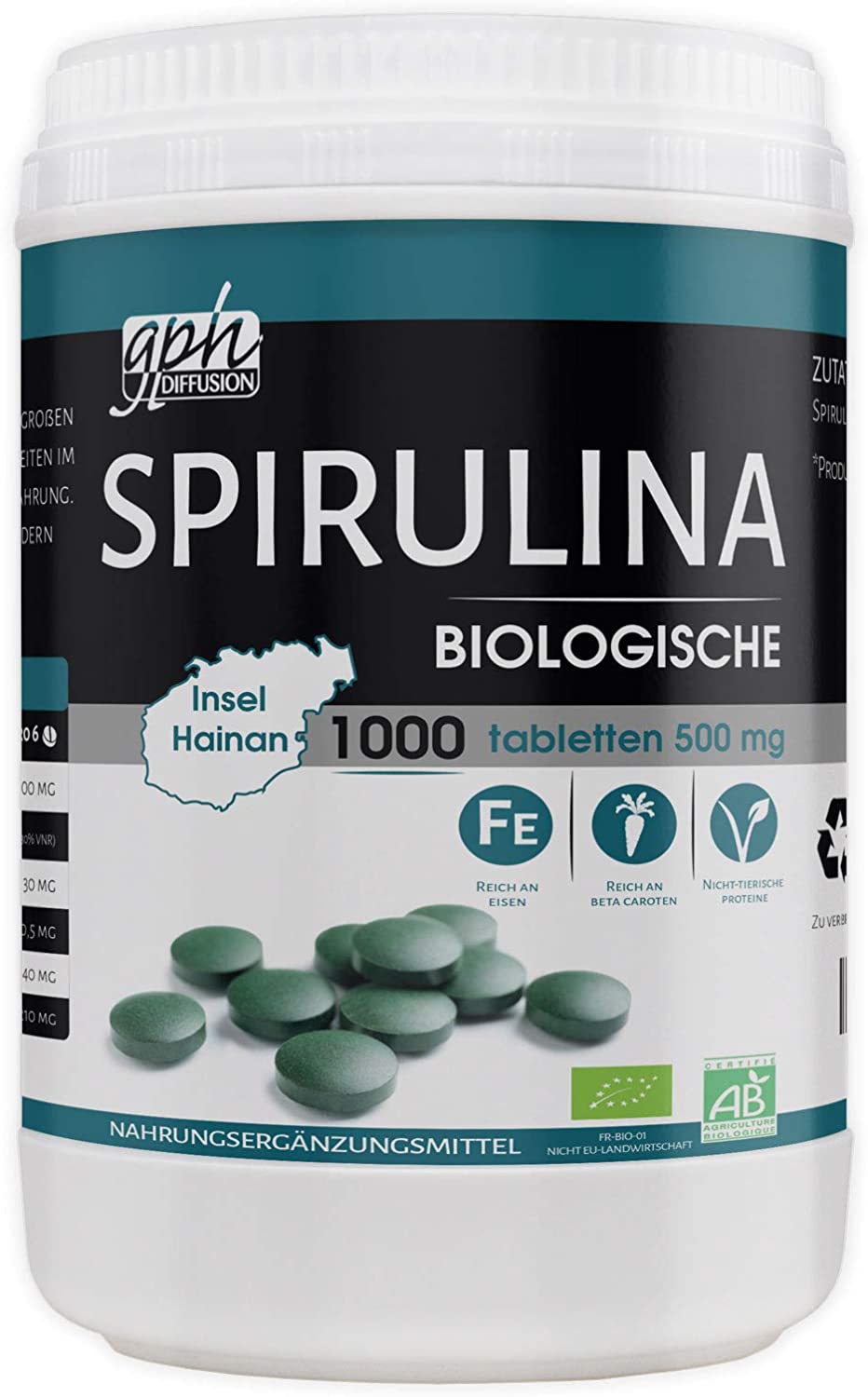 GPH Organic Spirulina – 500 mg per Tablet – 1000 Tablets
