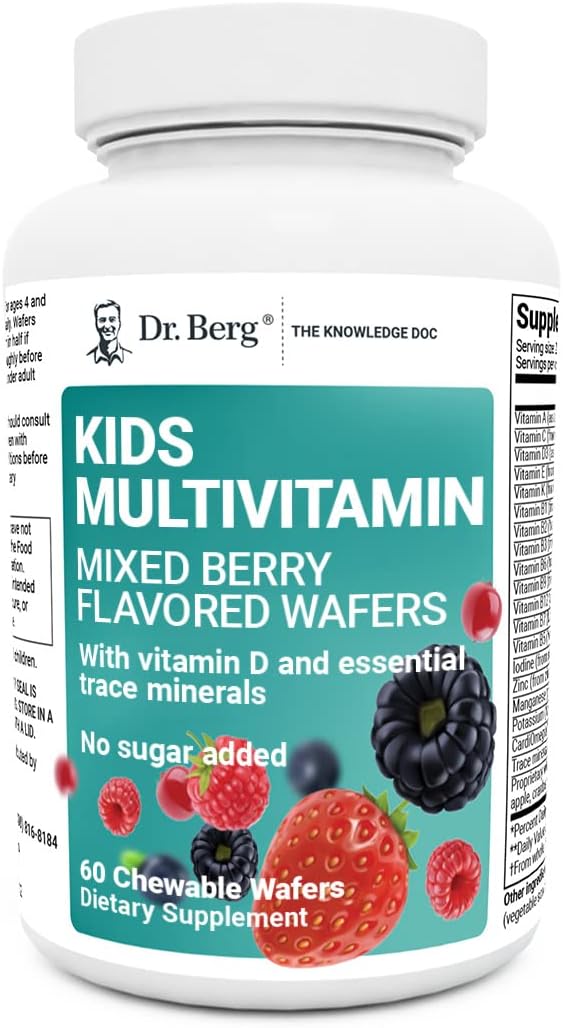 Dr. Berg Kids Chewable Multivitamins | Sugar-Free Mixed Berry Vitamins | 60 Chewable Wafers