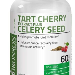 Bronson Tart Cherry Extract + Celery Seed Capsules – Powerful Uric Acid Cleanse, Joint Mobility Support & Muscle Recovery Supplement – 60 Capsules كبسولات الكرز مع بذور الكرفس، لتطهير الجسم من حمض اليوريك، ولصحة المفاصل والعضلات، 60 كبسولة نباتية