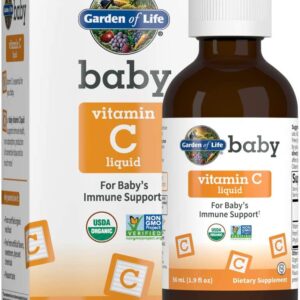 Garden of Life Baby Vitamin C Drops for Infants and Toddlers, Organic Liquid Vitamin C Immune Support for Babies sourced only from Amla Fruit, قطرات فيتامين ج للأطفال من جاردن أوف لايف للرضع والأطفال الصغار، لدعم المناعة – فيتامين سي السائل العضوي للأطفال مستخلص 100% من الفاكهه