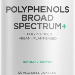 Codeage Polyphenols Broad Spectrum Supplement – Blend of 15 Berries, Fruits, and Botanical Extracts, Decaf Green Tea Leaf, Quercetin, Resveratrol, Pomegranate, Turmeric | 120 Capsules