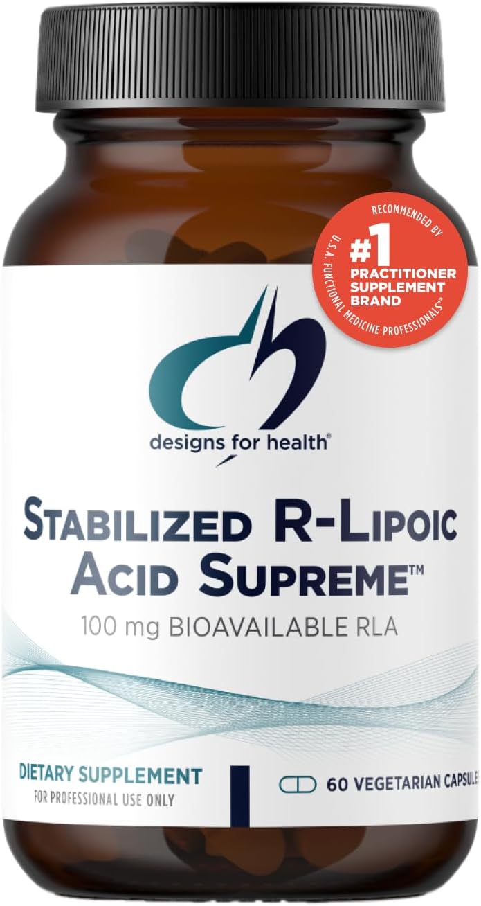 Designs for Health Stabilized R-Lipoic Acid Supreme – 100mg RLA Supplement with Taurine (60 Capsules)