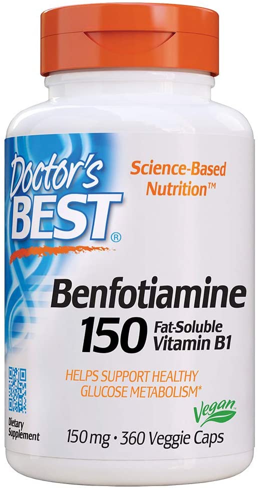 Doctor’s Best Benfotiamine, Helps Maintain Blood Sugar Levels, 150 mg, 360 Capsules دكتور بيست بنفوتيامين النباتى للحفاظ على صحة الاعصاب وتقليل التنميل في الاعصاب الطرفيه خاصة لمرضي السكر ، 150مجم ، 360 كبسولة نباتية
