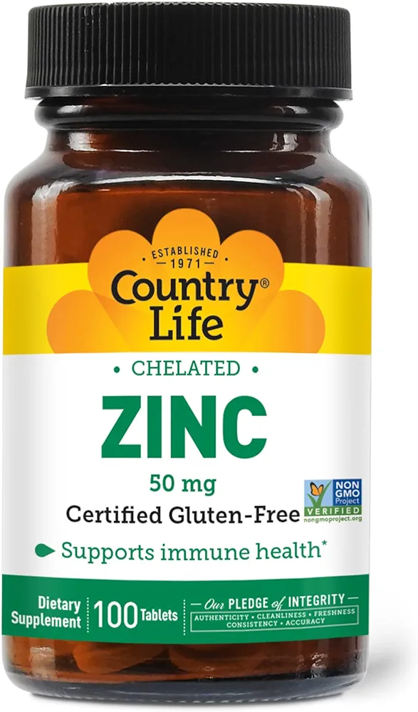 Country Life – Chelated Zinc, 50 mg – 100 Tablets